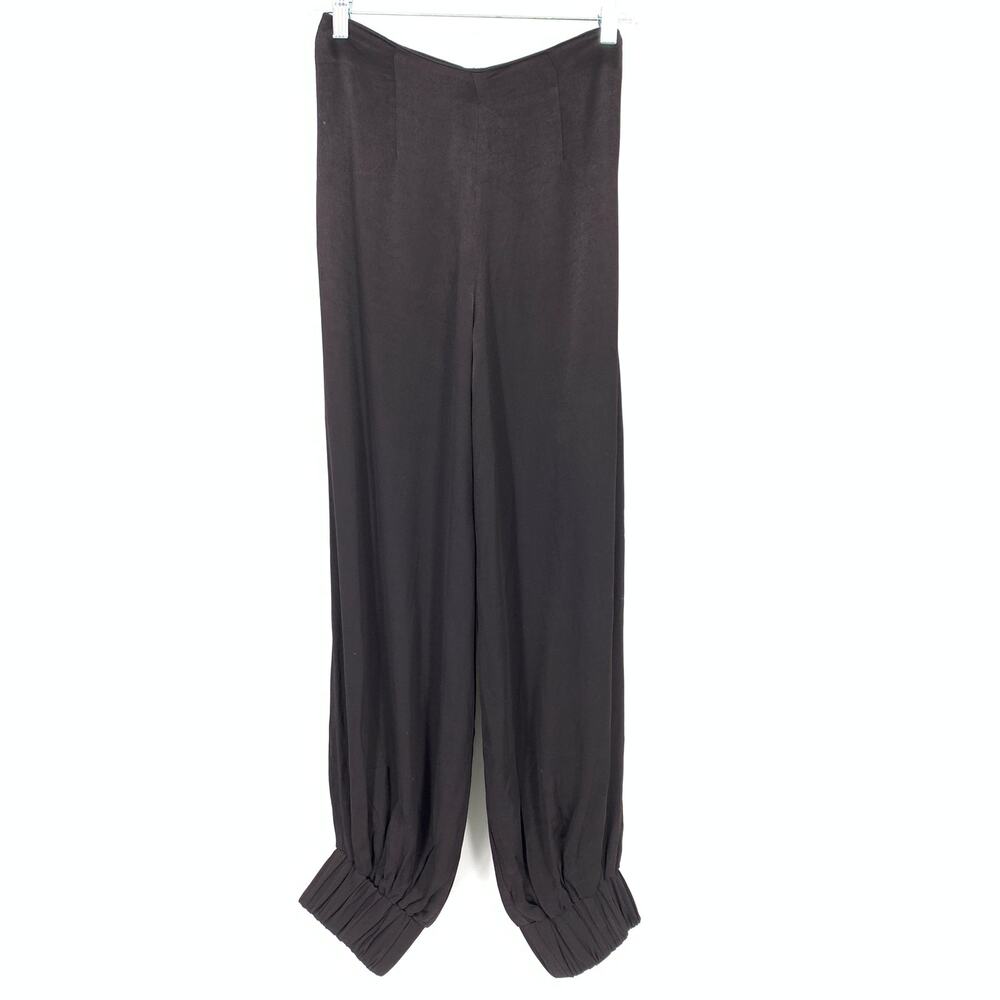 Tularosa Women's Size Small Elastic Tie Waist Pleated Casual Satin Pants Black